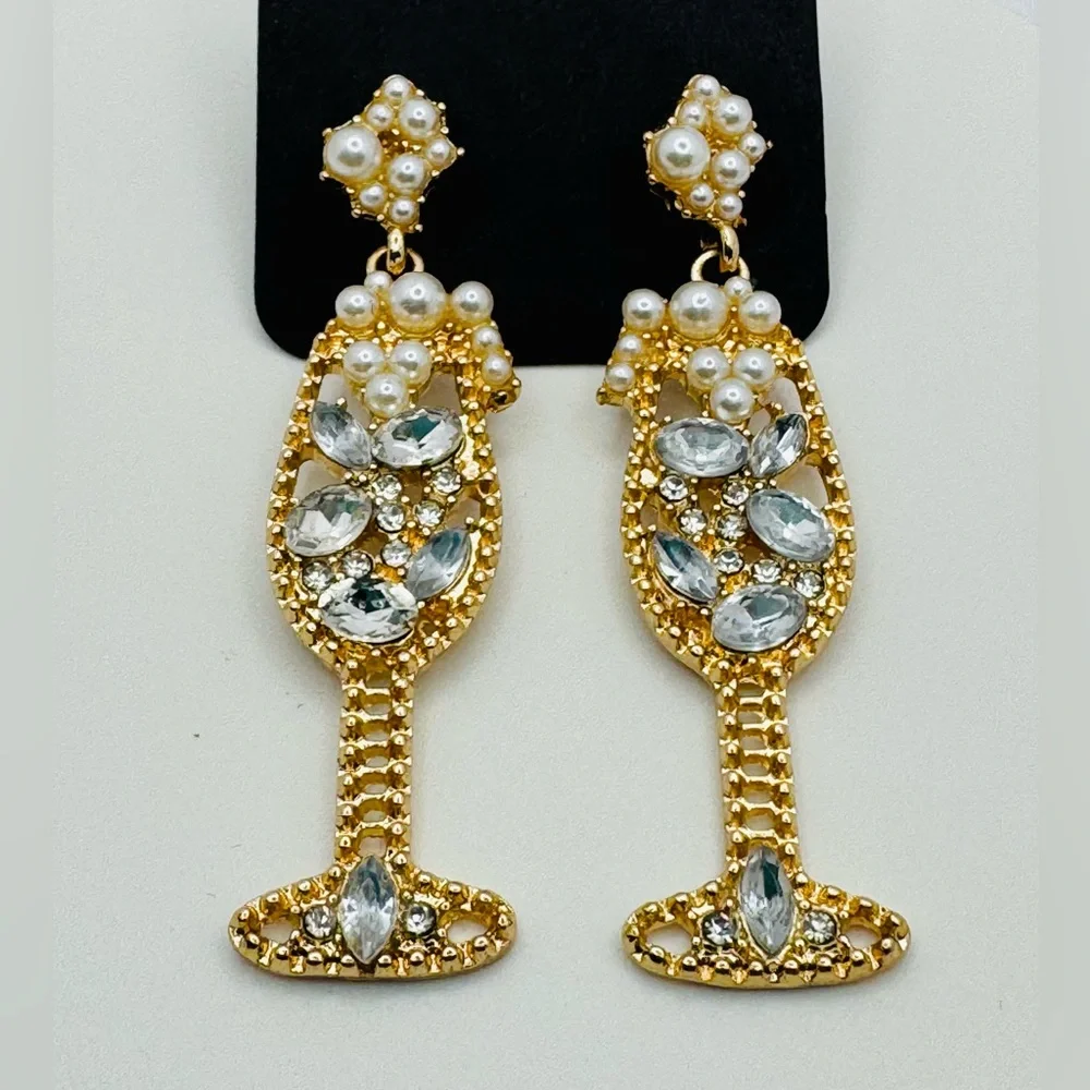 CHAMPAGNE GLASS EARRINGS NWT